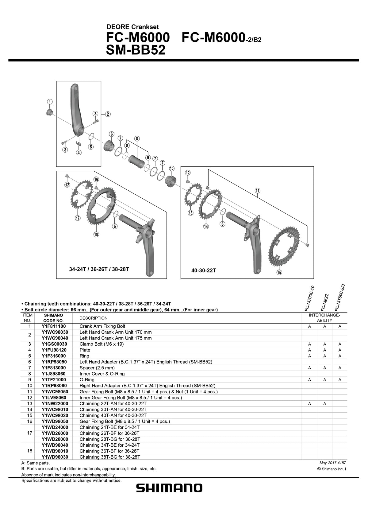 SHIMANO Deore FC-M6000-3 Chainring 30T-AN for 40-30-22T - Y1WC98010-Pit Crew Cycles