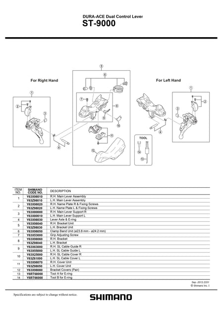 SHIMANO Dura Ace ST-9000 Dual Control Lever Grip Adjusting Screw - Y63X53000-Pit Crew Cycles