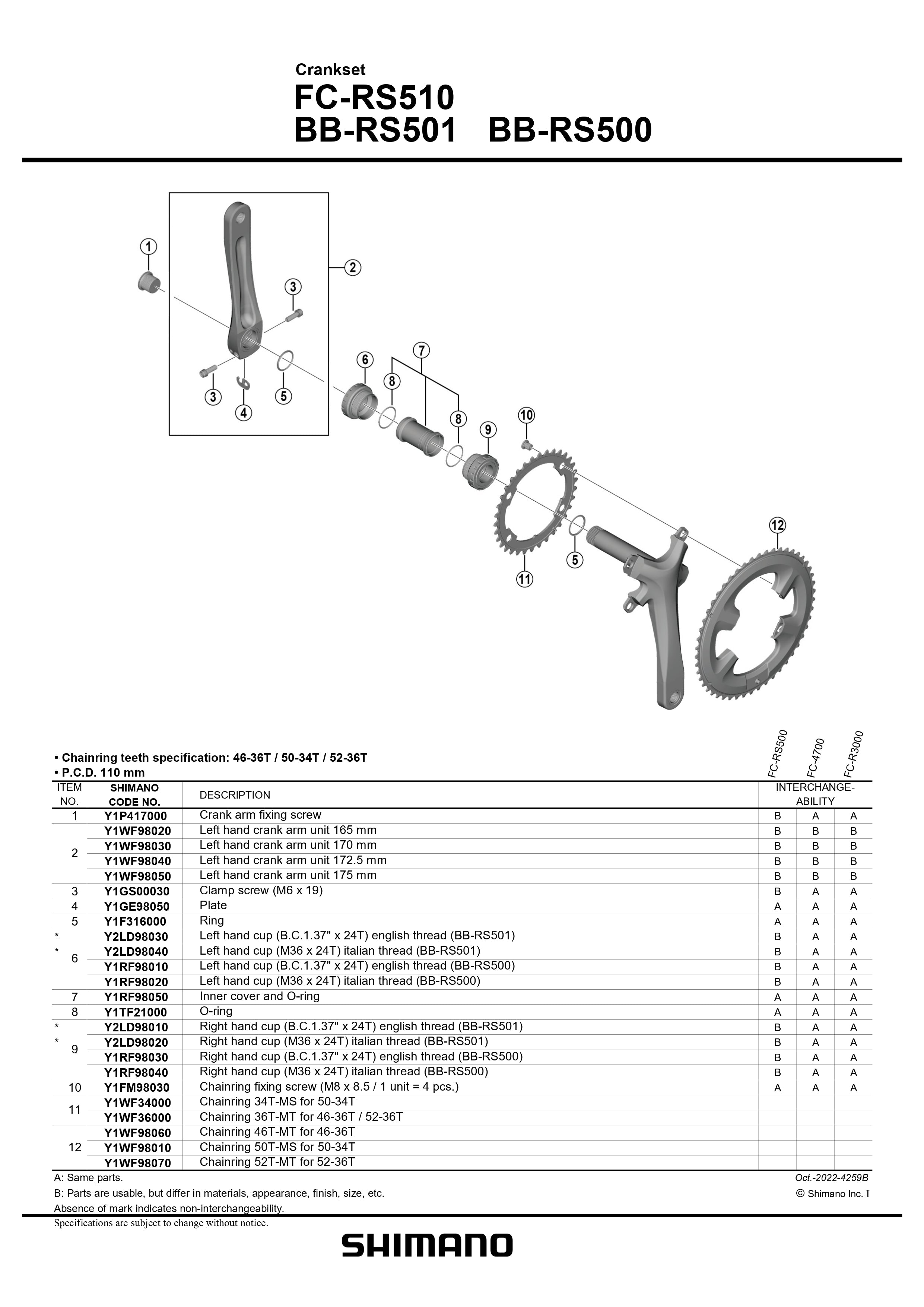 SHIMANO FC-RS510 Crankset 2x11 Speed Chainring-Pit Crew Cycles