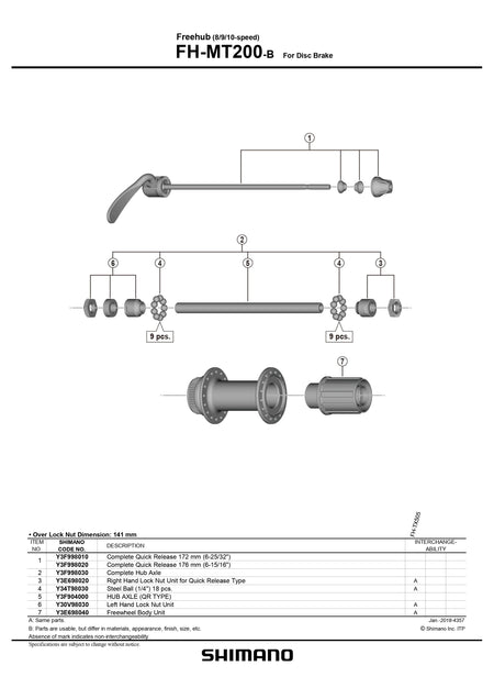 SHIMANO FH-MT200-B Freehub For Disc Brake 8/9/10-Speed Rear Complete Hub Axle - Y3F998030-Pit Crew Cycles
