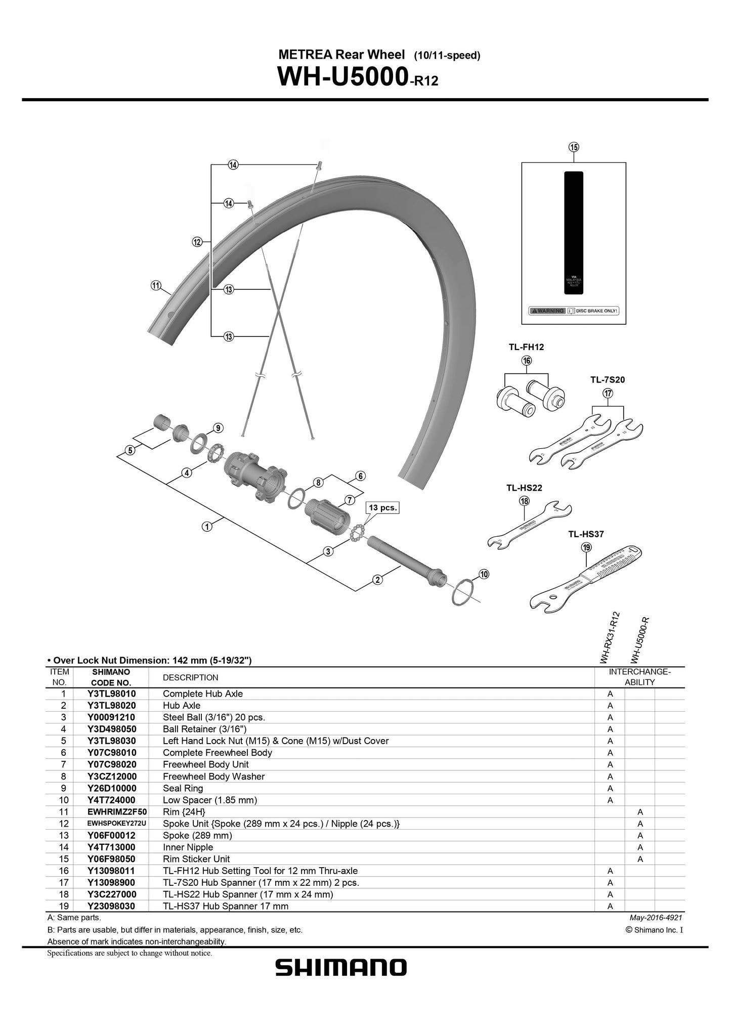 SHIMANO METREA WH-U5000-CL F/F12/R/R12 Spoke kit 289mm x 24 pcs. Nipple 24 pcs. - EWHSPOKEY272U-Pit Crew Cycles
