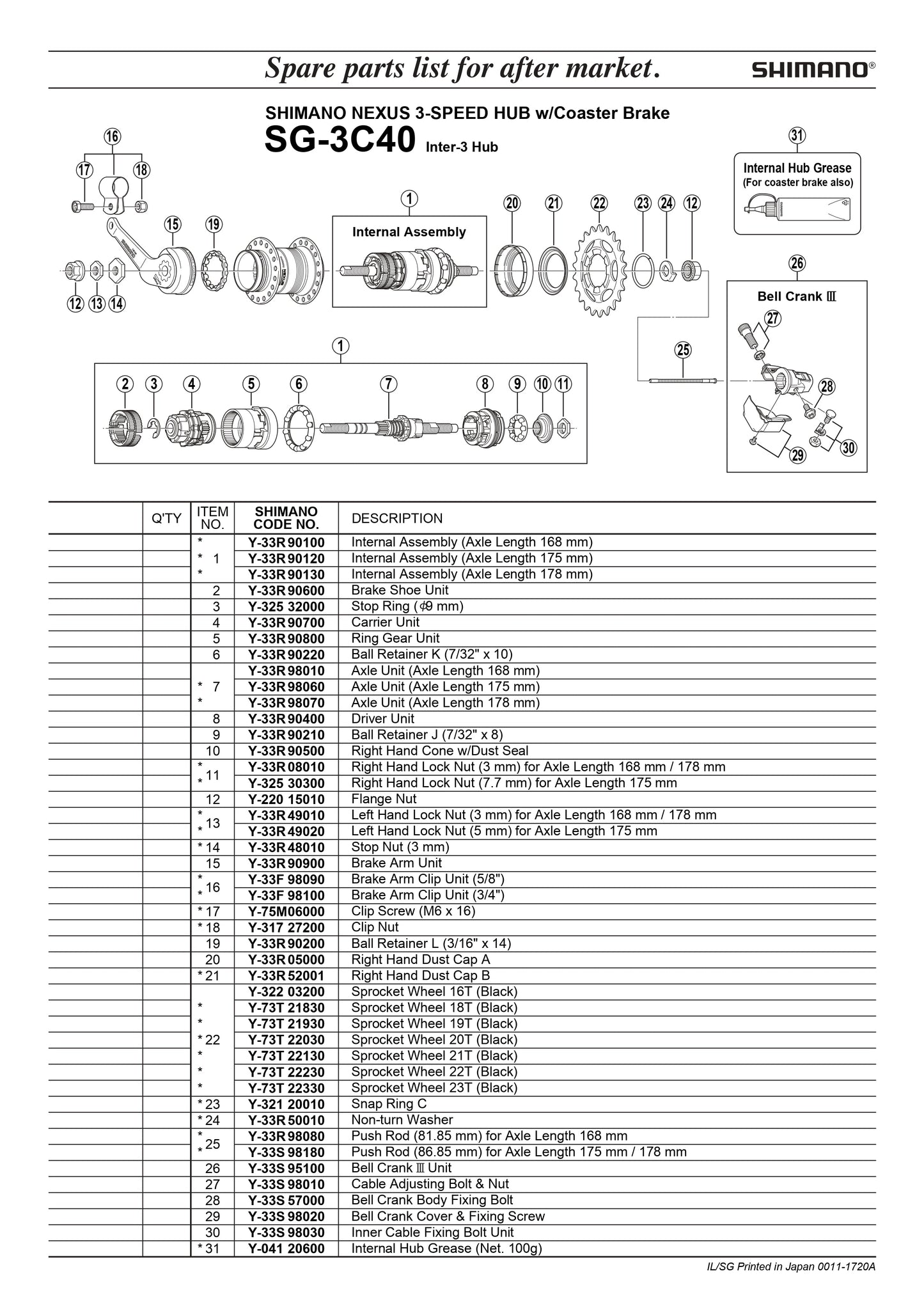 SHIMANO Nexus SG-3C40 Hub 3-Speed Ball Retainer L - 3/16" x 14 - Y33R90200-Pit Crew Cycles