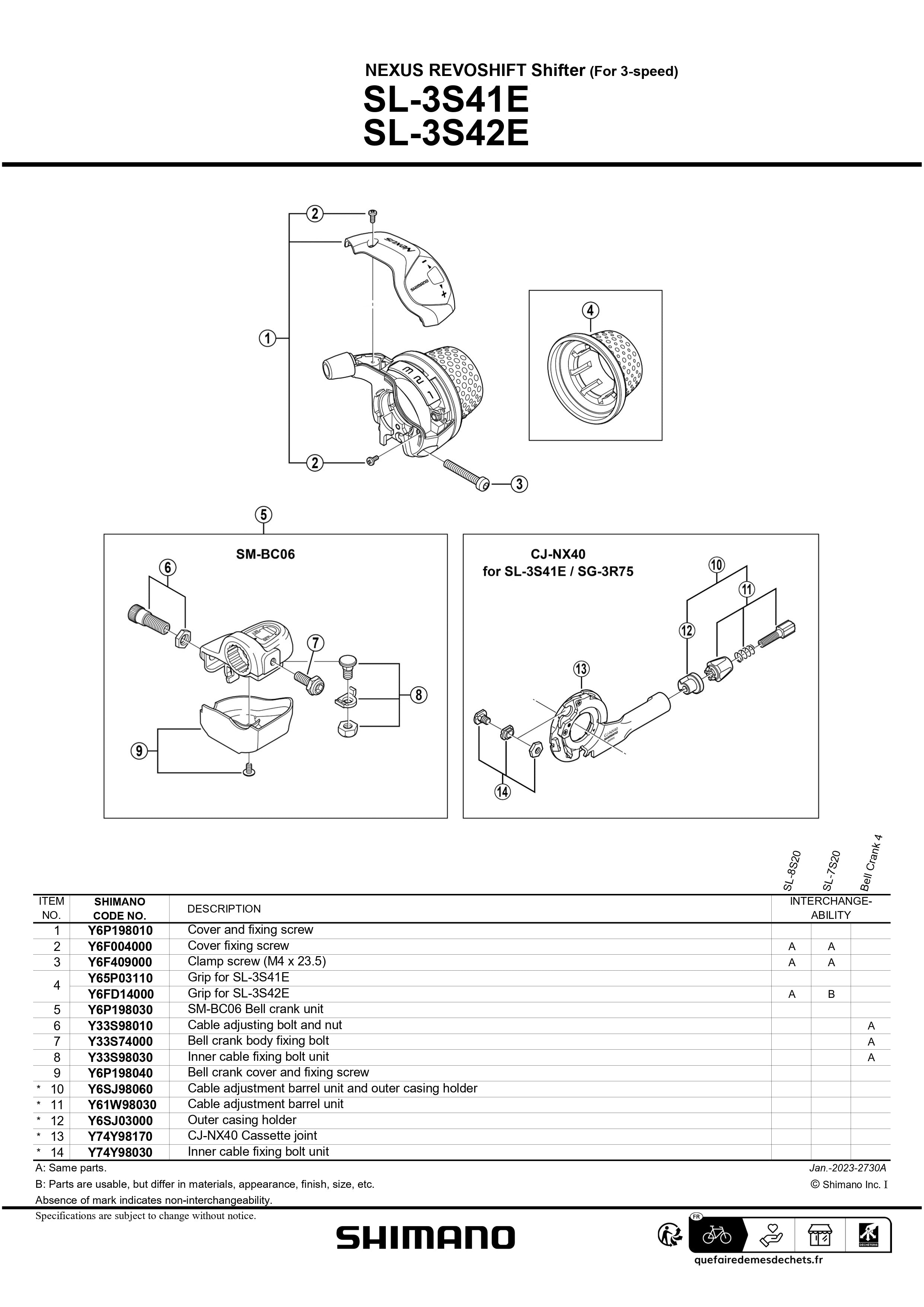 SHIMANO Nexus SL-3S42E Long Grip and Bell Crank Rear Revo Shifter-Pit Crew Cycles