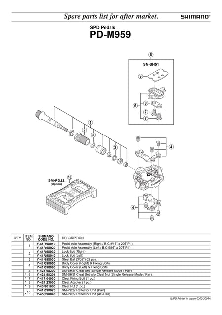 SHIMANO PD-M959 SM-PD22 SPD Pedals Reflector Unit Pair - Y41R98070-Pit Crew Cycles