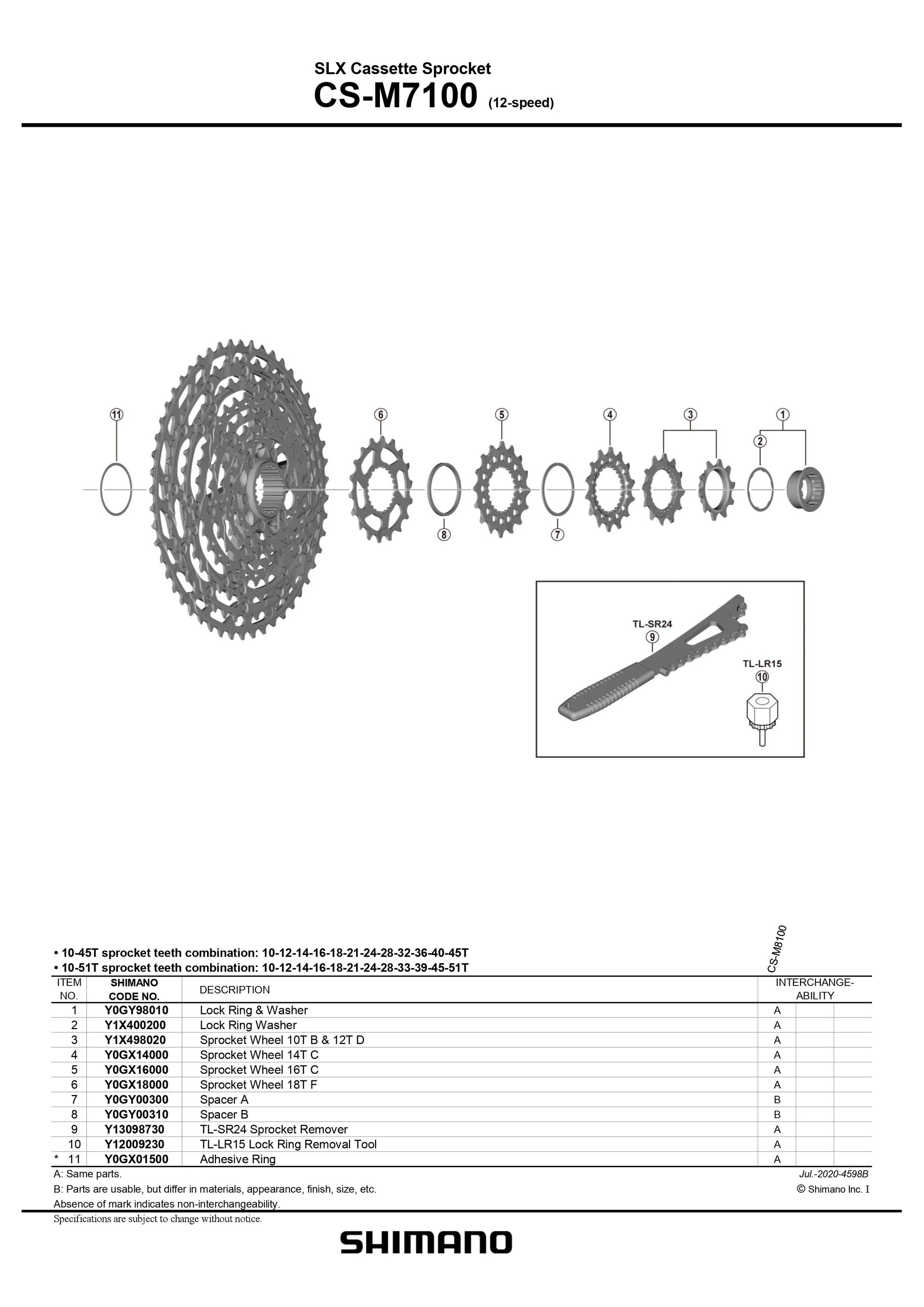SHIMANO SLX CS-M7100 Cassette Sprocket Spacer A - (12-speed) - Y0GY00300-Pit Crew Cycles