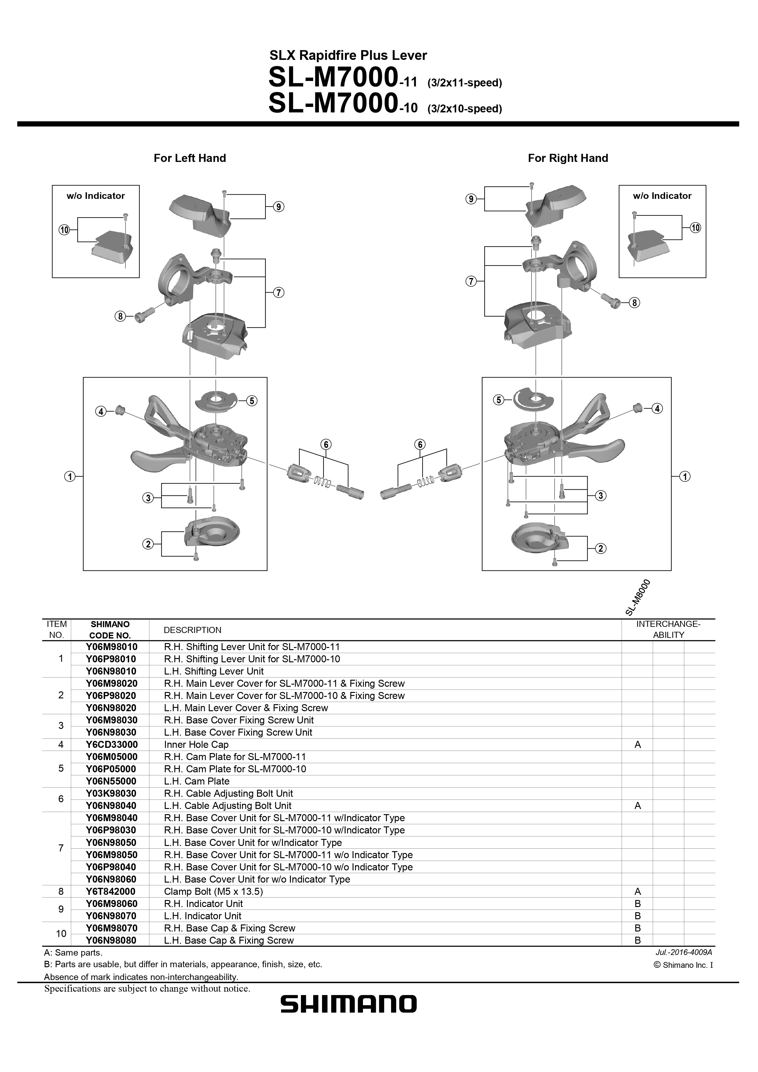 SHIMANO SLX SL-M7000-11 Rapidfire Plus Lever Right Hand Main Lever Cover and Fixing Screw - Y06M98020-Pit Crew Cycles