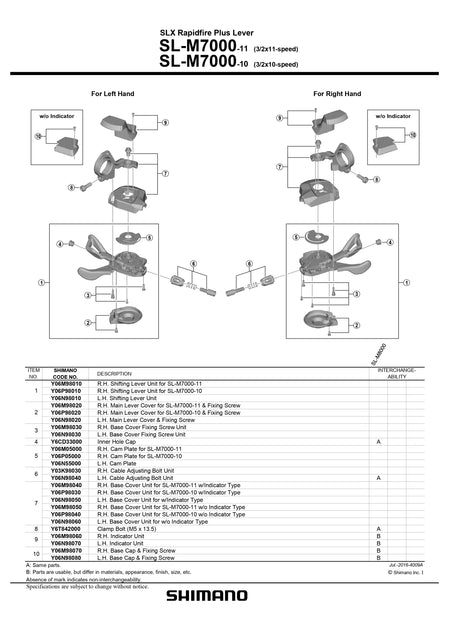 SHIMANO SLX SL-M7000-11 Rapidfire Plus Lever Right Hand Main Lever Cover and Fixing Screw - Y06M98020-Pit Crew Cycles