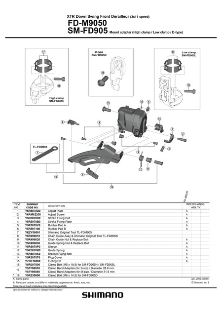 SHIMANO SM-FD905-L DI2 Front Derailleur Mount Adapter for M9070 M9050 M8070 Low Clamp-Pit Crew Cycles