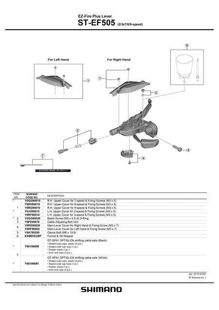 SHIMANO ST-EF505 EZ-Fire Plus Lever 3-Speed Left Hand Upper Cover and Fixing Screws M3 x 5mm - Y8RF98010-Pit Crew Cycles