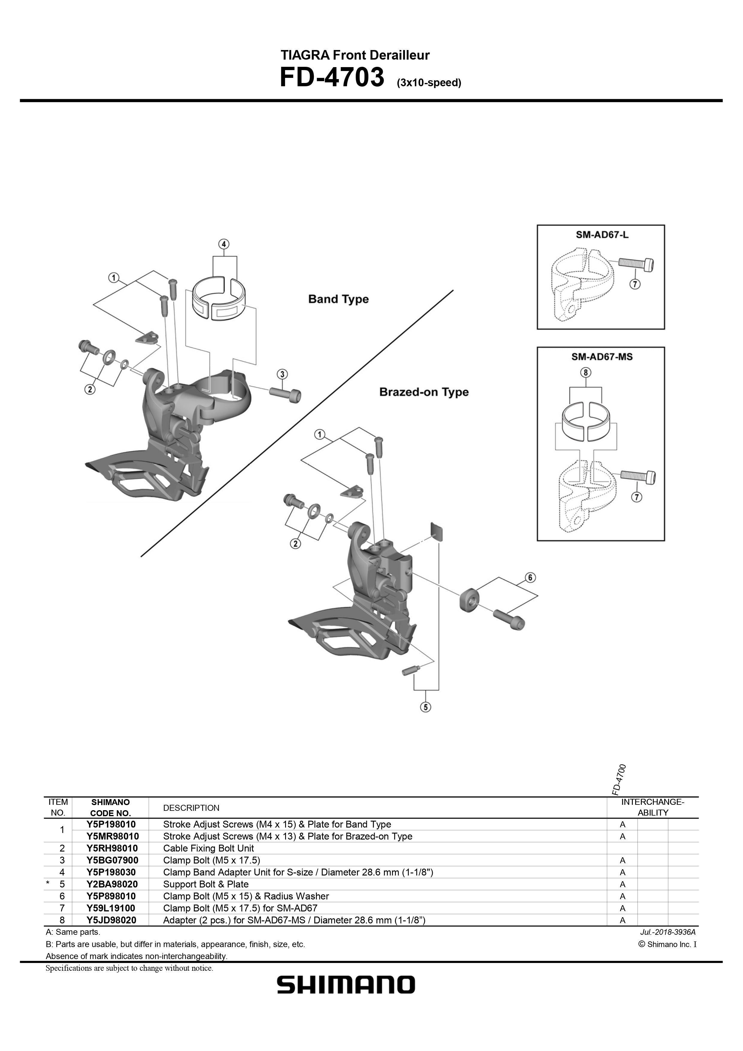 SHIMANO Tiagra FD-4703 Front Derailleur 3x10-Speed Down Swing-Pit Crew Cycles