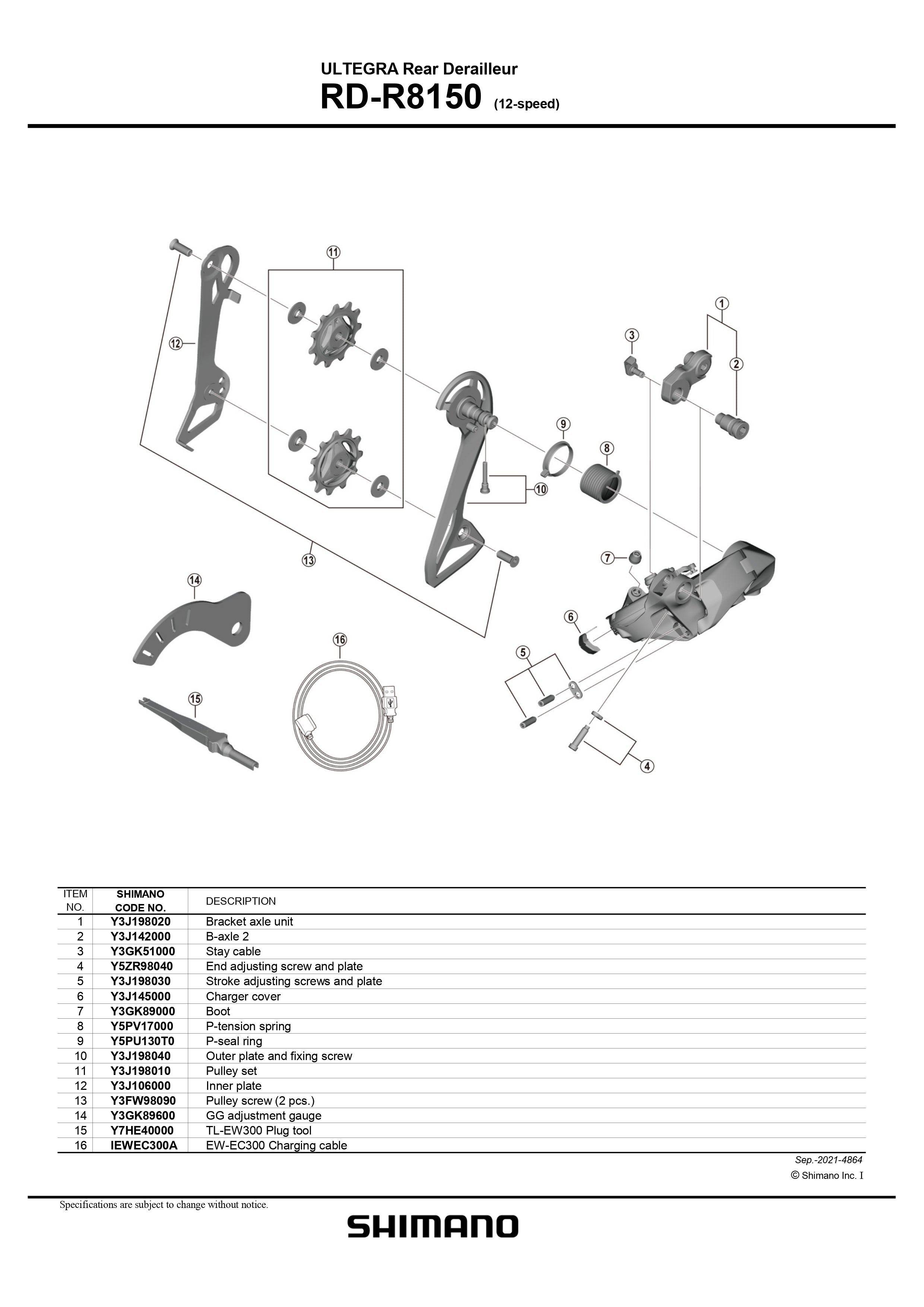 SHIMANO Ultegra RD-R8150 Rear Derailleur 12-Speed Small Parts-Pit Crew Cycles