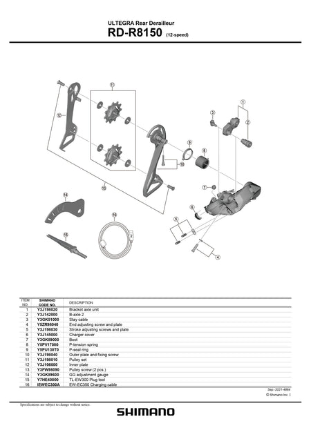 SHIMANO Ultegra RD-R8150 Rear Derailleur 12-Speed Small Parts-Pit Crew Cycles