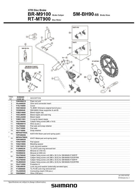 SHIMANO XTR BL-M9100/BR-M9100 Race Hydraulic Disc Brake Assembled Set J-Kit-Pit Crew Cycles