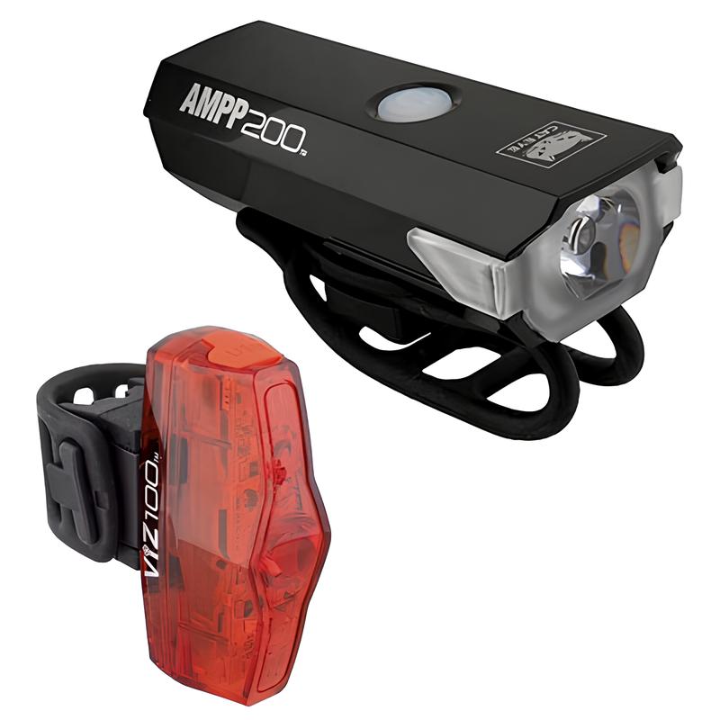 CATEYE AMPP200/ViZ100 USB Combo Set Pair Rechargeable Lights-Pit Crew Cycles