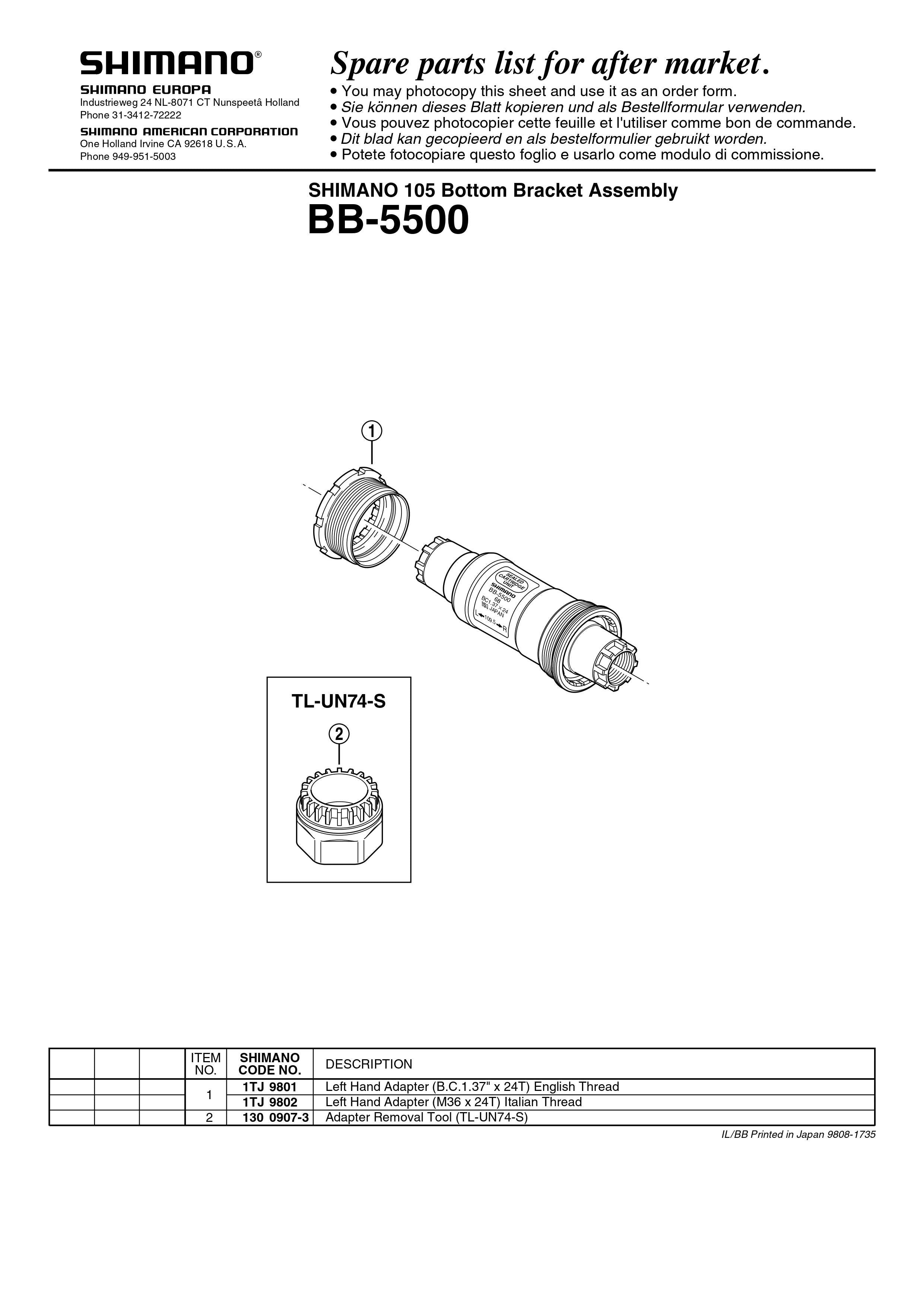 SHIMANO 105 BB-5500 Octalink V1 Spline Bottom Bracket Silver BSA 68mm-Pit Crew Cycles