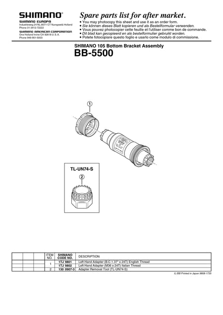 SHIMANO 105 BB-5500 Octalink V1 Spline Bottom Bracket Silver BSA 68mm-Pit Crew Cycles