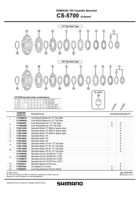 SHIMANO 105 CS-5700 Cassette Sprocket 10-Speed Silver-Pit Crew Cycles