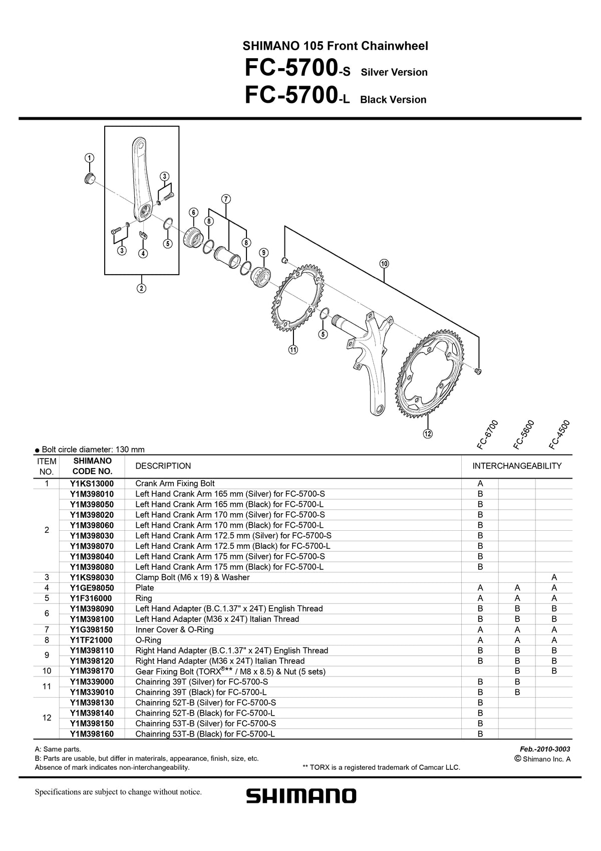 SHIMANO 105 FC-5700 Front Chainwheel Chainring Gear Fixing Bolt TORX M8 x 8.5 and Nut 5 sets - Y1M398170-Pit Crew Cycles