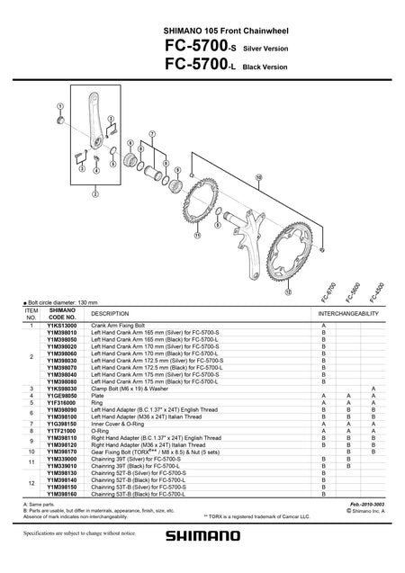SHIMANO 105 FC-5700 Front Chainwheel Chainring Gear Fixing Bolt TORX M8 x 8.5 and Nut 5 sets - Y1M398170-Pit Crew Cycles