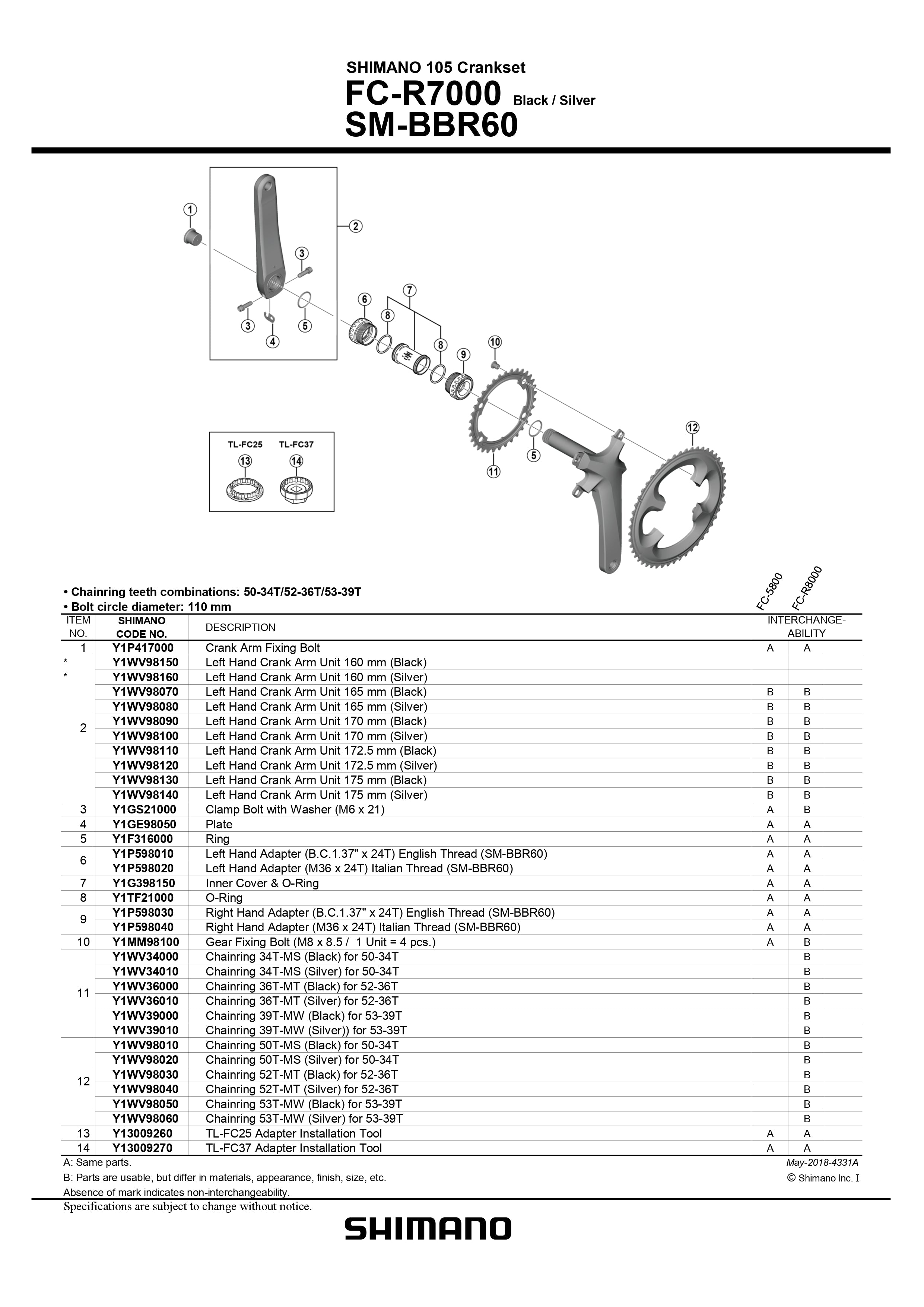 SHIMANO 105 FC-R7000 Crankset Left Crank Arm 192790386607 – Pit