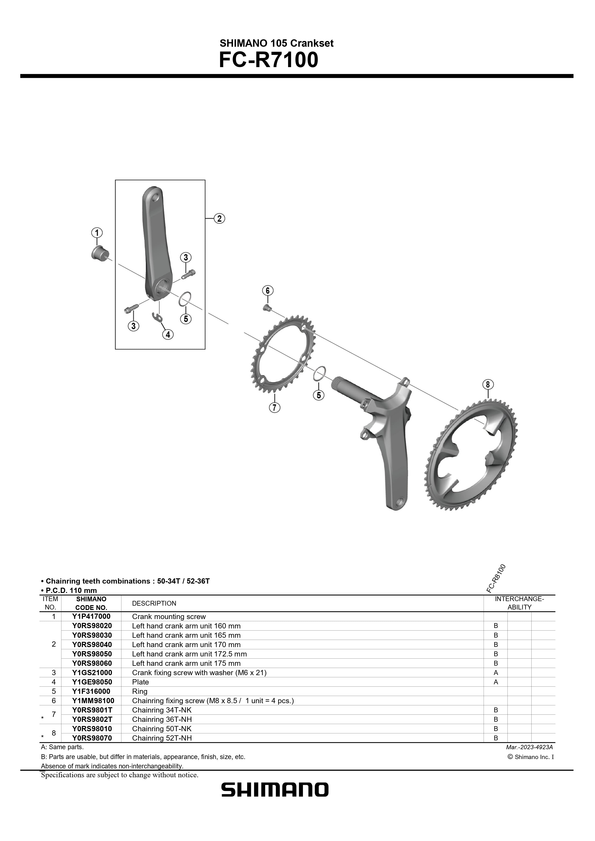 SHIMANO 105 FC-R7100 Chainring 2x12-Speed 110mm BCD-Pit Crew Cycles