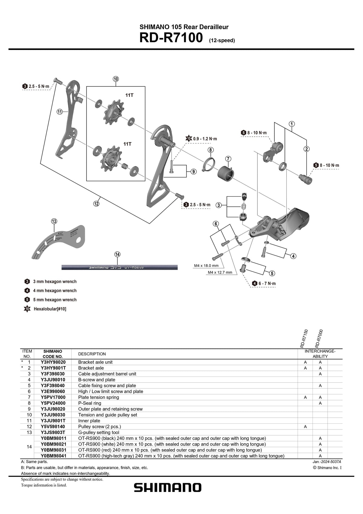 SHIMANO 105 RD-R7100 Rear Derailleur Outer Plate and Retaining Screw - Y3JU98020-Pit Crew Cycles