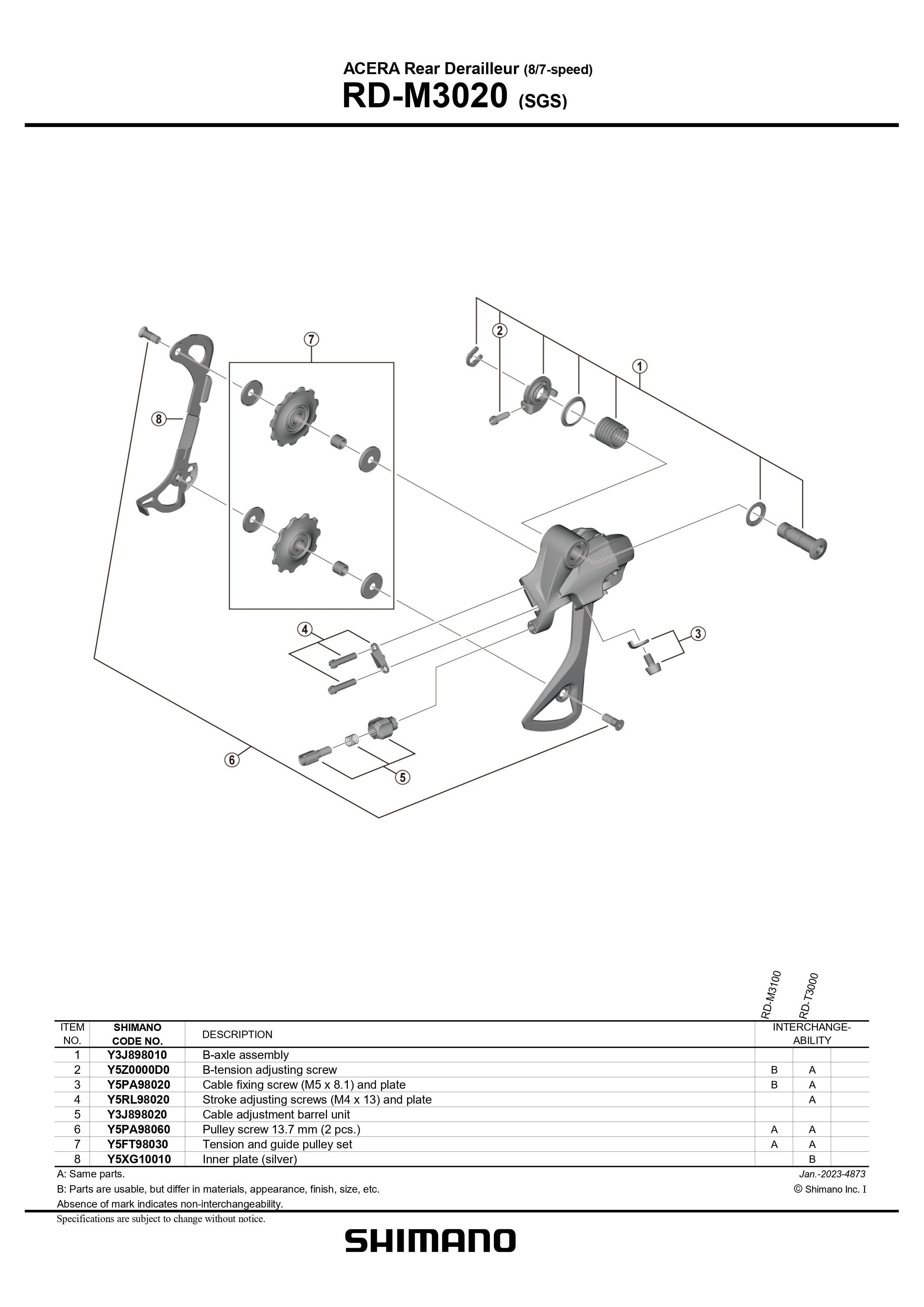 SHIMANO ACERA RD-M3020-SGS Rear Derailleur 8/7-Speed Cable Adjustment Barrel Unit - Y3J898020-Pit Crew Cycles