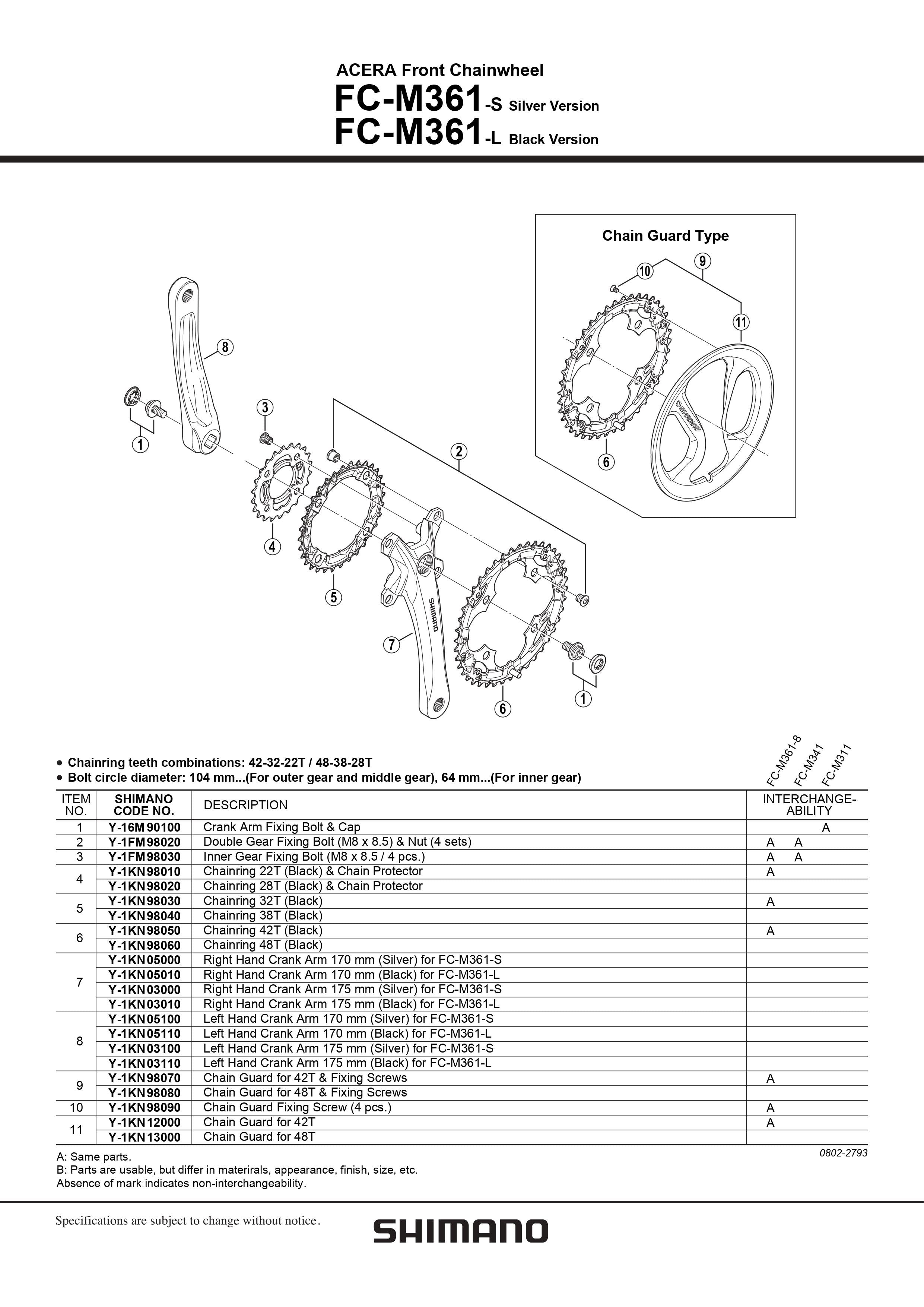 SHIMANO Acera FC-M361 Crankset Square Taper 3x7/8-Speed Black – Pit ...