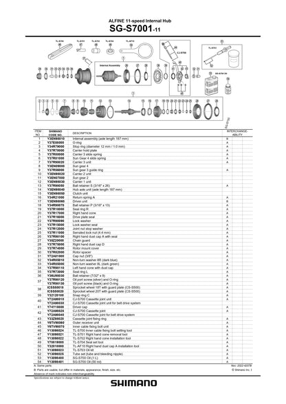 SHIMANO Alfine SG-S7001 Internal Hub 11-Speed Internal Assembly Axle Length 187 mm - Y3EN98010-Pit Crew Cycles