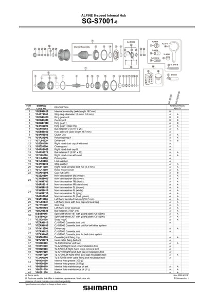 SHIMANO Alfine SG-S7001 Internal Hub 8-Speed Internal Assembly Axle Length 187 mm - Y3EB98010-Pit Crew Cycles