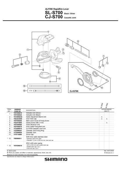 Shimano SL-S503 CJ-8S40 Comando Cambio Shimano Alfine 8v - SL-S503, Per Ciclismo