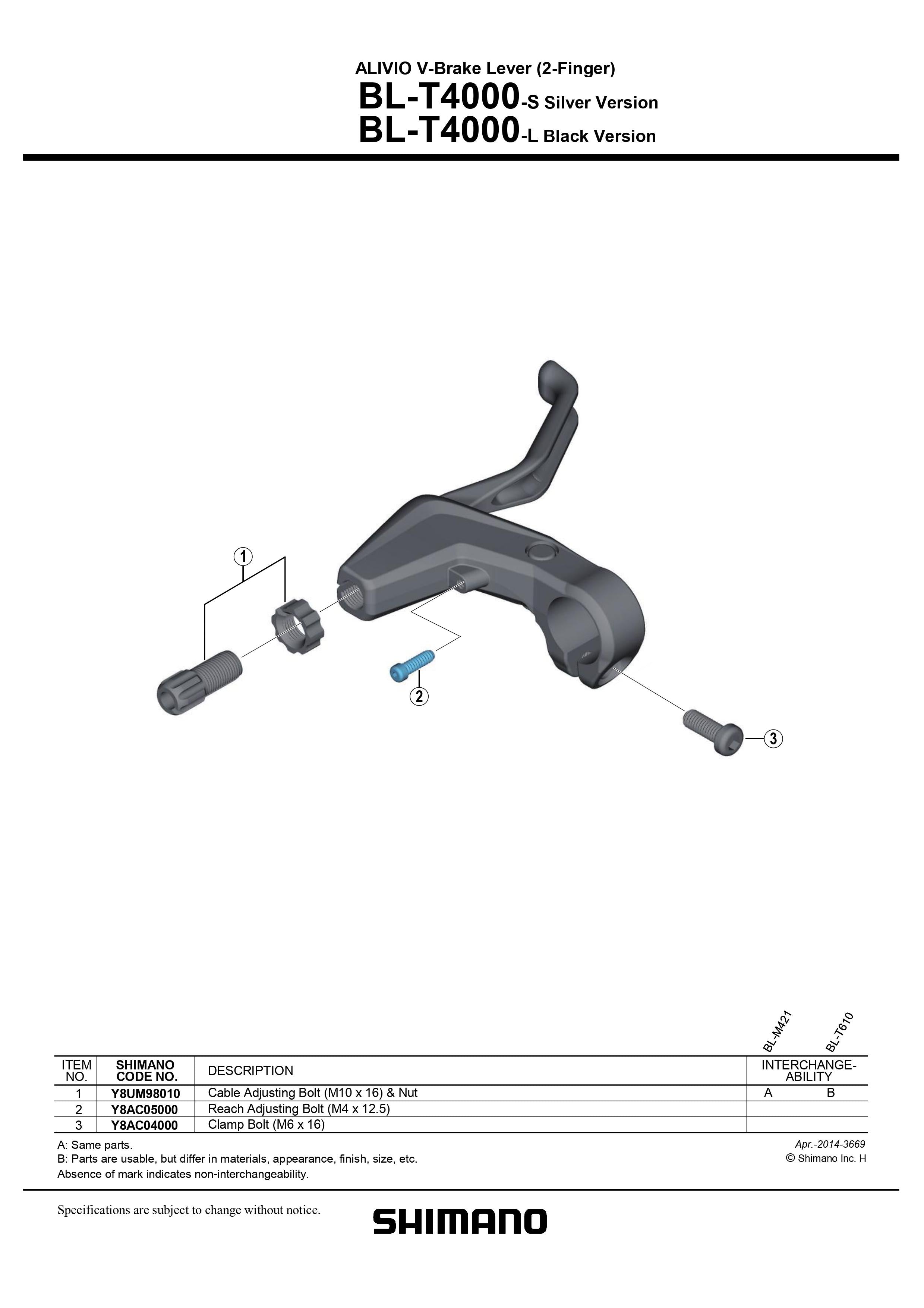 SHIMANO Alivio BL-T4000 V-Brake Levers 2-Finger 689228610217 – Pit