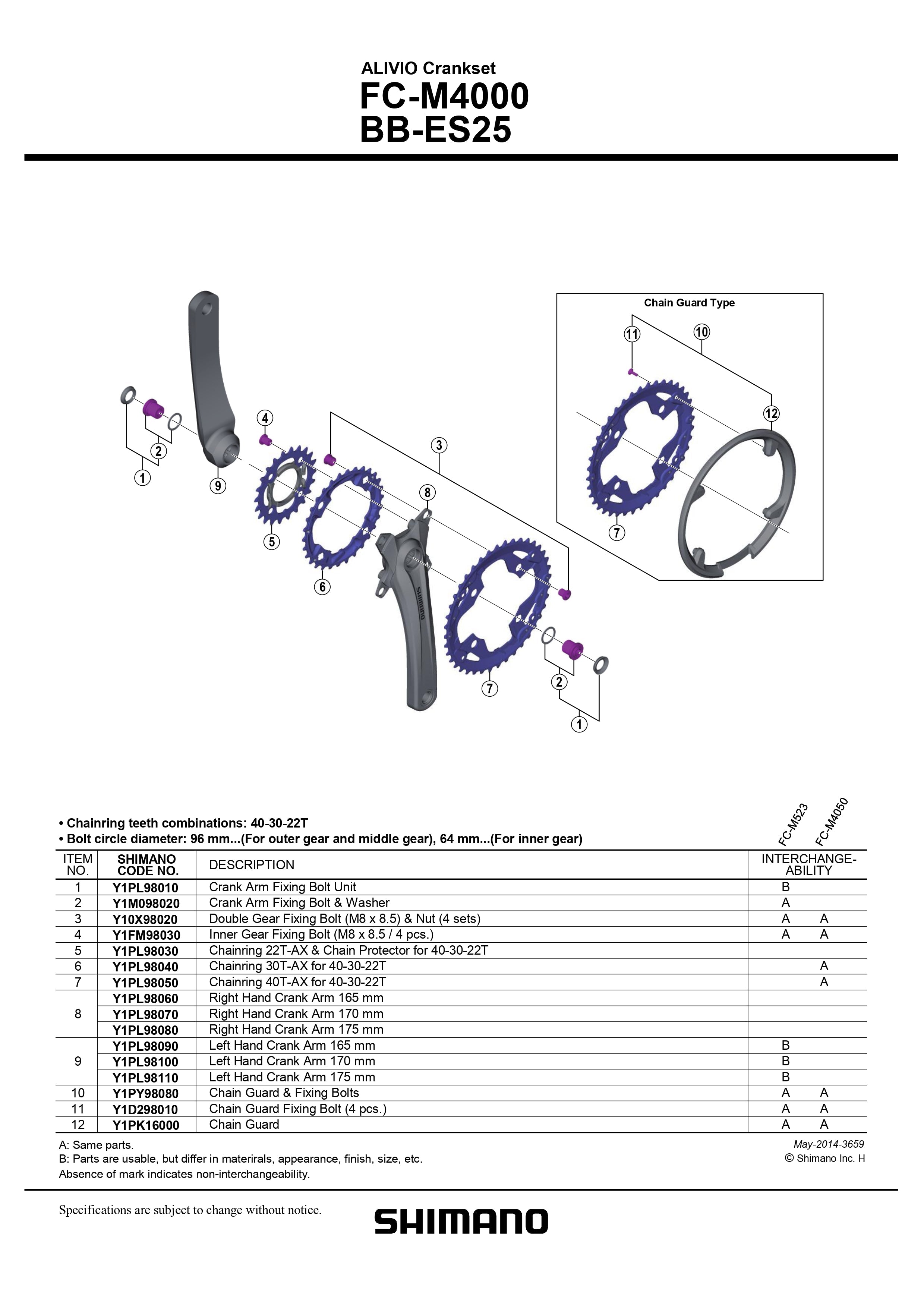 SHIMANO Alivio FC-M4000 Crankset Inner Chainring 22T-AX & Chain Protector - Y1PL98030-Pit Crew Cycles