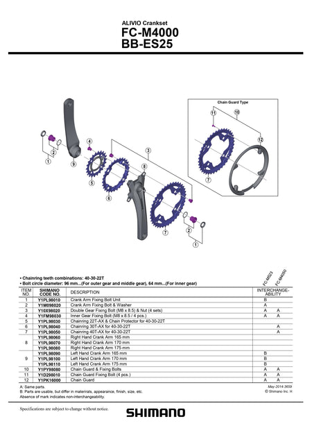 SHIMANO Alivio FC-M4000 Crankset Inner Chainring 22T-AX & Chain Protector - Y1PL98030-Pit Crew Cycles