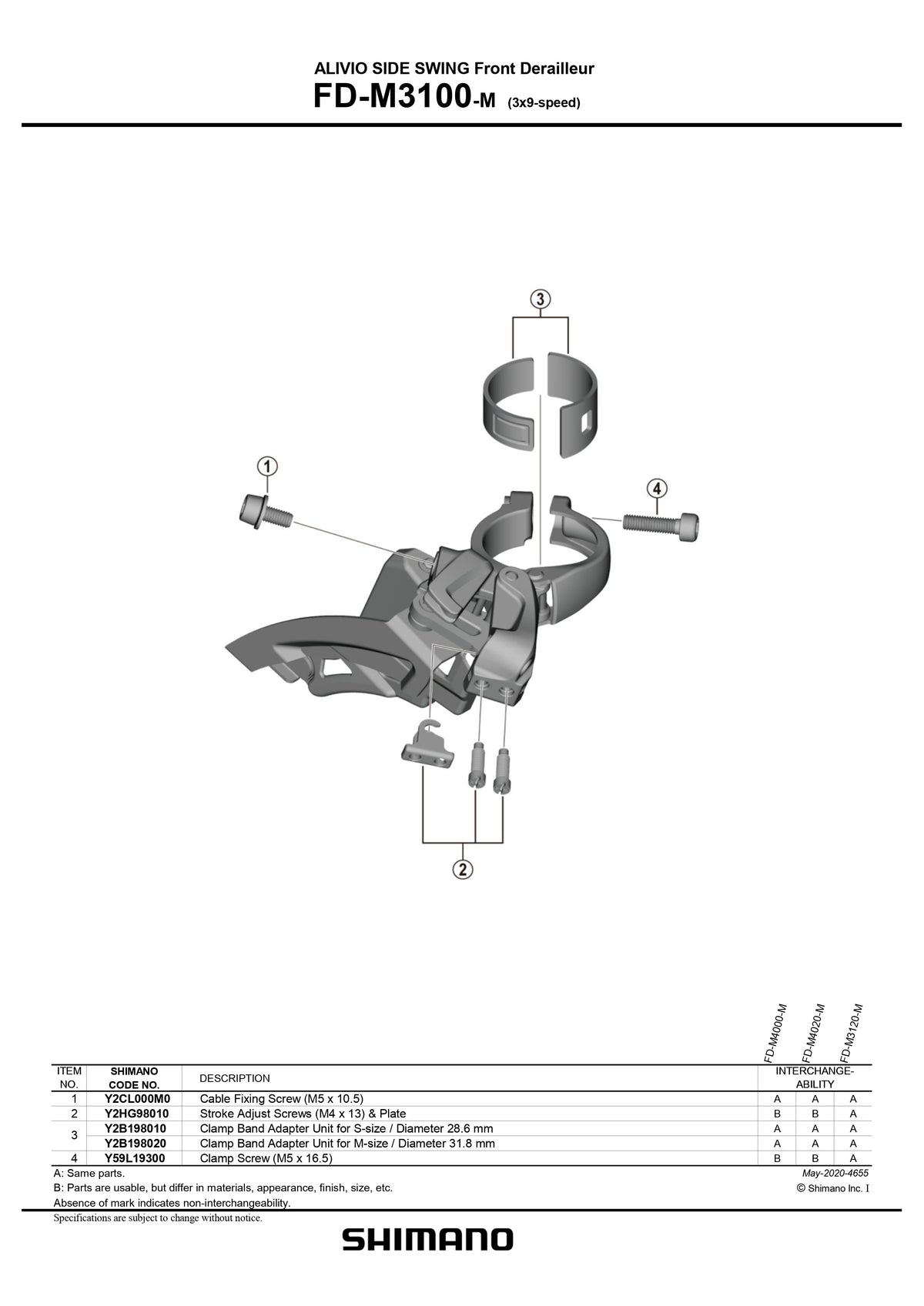 SHIMANO Alivio FD-M3100 Front Derailleur 3x9-Speed 34.9/31.8/28.6mm-Pit Crew Cycles