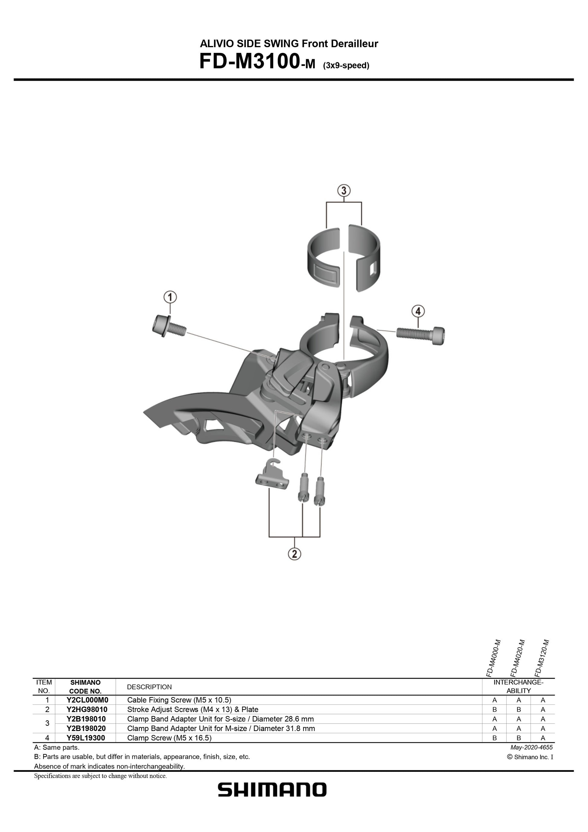 SHIMANO Alivio FD-M3100 Front Derailleur 3x9-Speed 34.9/31.8/28.6mm-Pit Crew Cycles