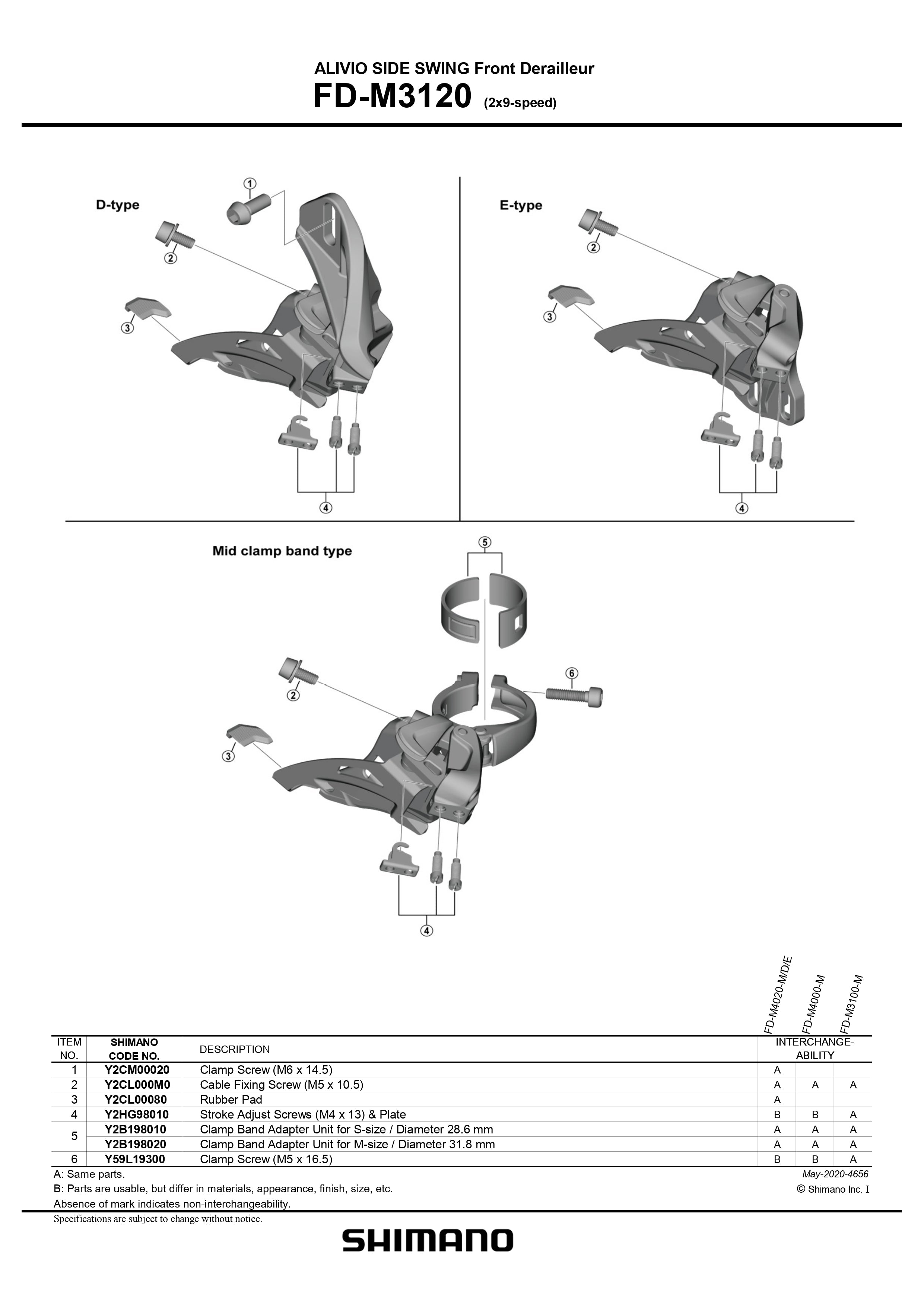 SHIMANO Alivio FD-M3120 Front Derailleur 2x9-Speed Side Swing Front Pull-Pit Crew Cycles