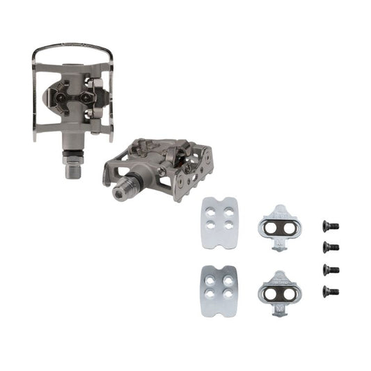 SHIMANO Alivio PD-M324 SPD Platform Pedals Dual-Purpose + Multi-Release Silver Cleats-Pit Crew Cycles
