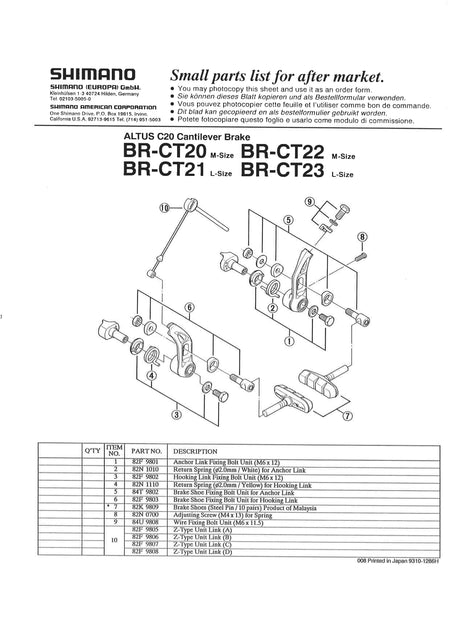 SHIMANO Altus BR-CT20 Cantilever Brake Z-Type Unit Link (A) 4-Piston - Y82F98051-Pit Crew Cycles