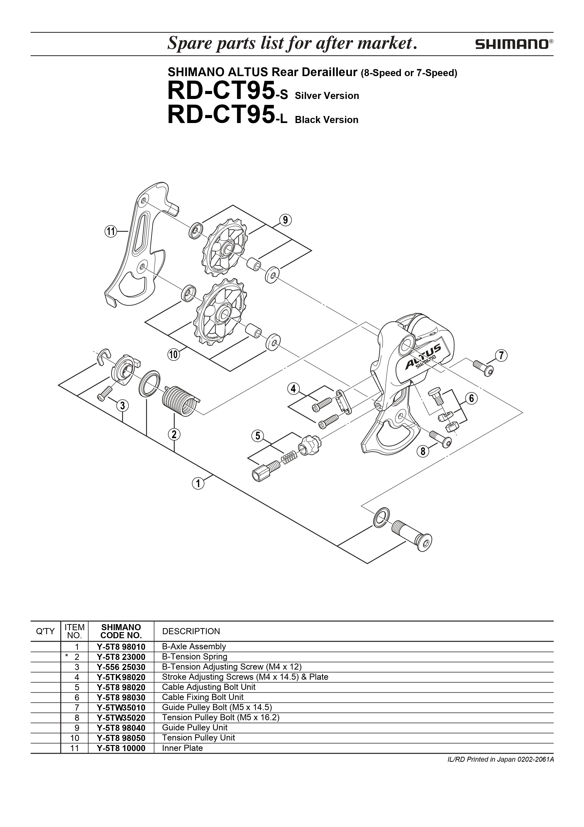 Shimano derailleur cheap parts list