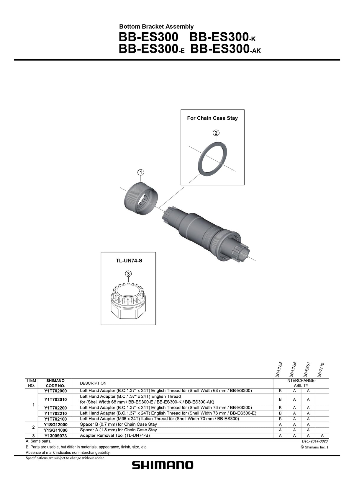 SHIMANO Roulement Intérieur Compact BB-ES 300BSA Octalink 68/121 Mm