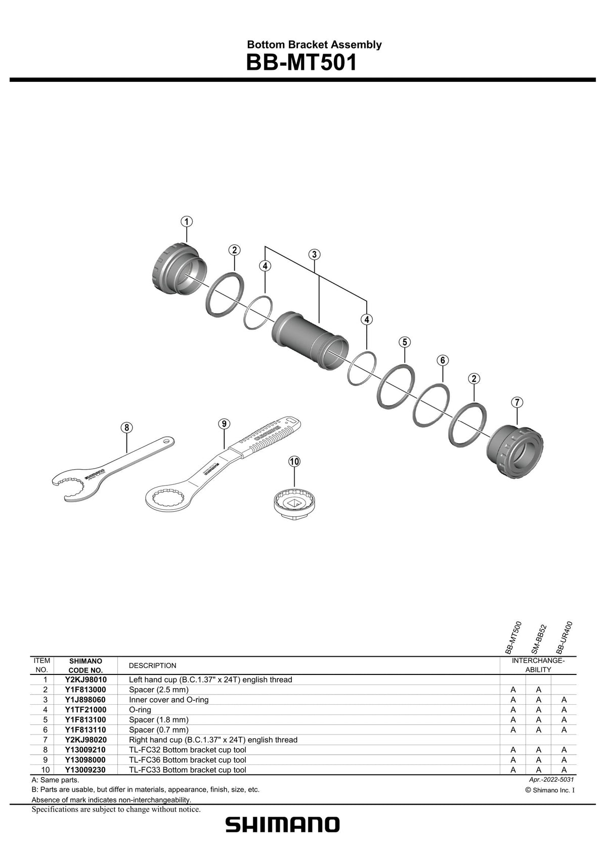 SHIMANO BB-MT501 Hollowtech II English Bottom Bracket-Pit Crew Cycles