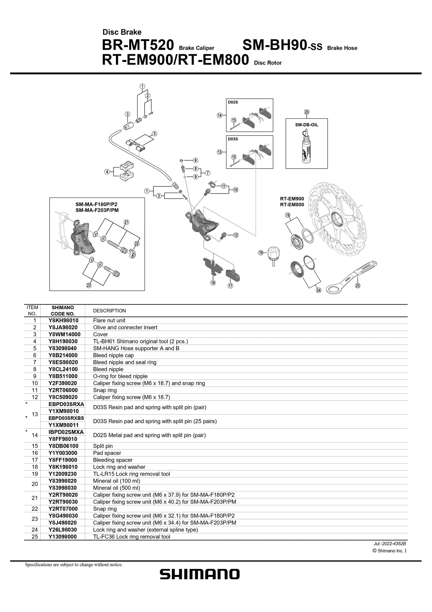SHIMANO BR-MT520 Disc Brake Caliper Pad spacer 4-Piston - Y1Y003000-Pit Crew Cycles