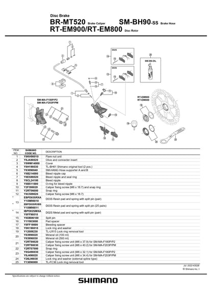 SHIMANO BR-MT520 Disc Brake Caliper Pad spacer 4-Piston - Y1Y003000-Pit Crew Cycles