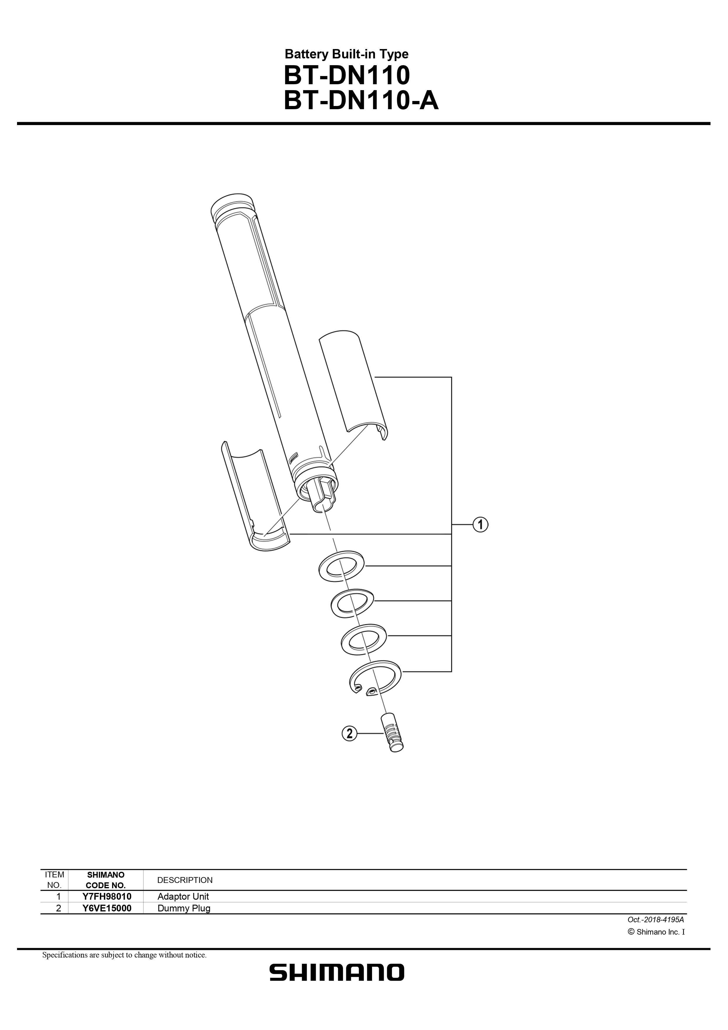 SHIMANO BT-DN110A-7 Built-In Type Di2 Internal Battery