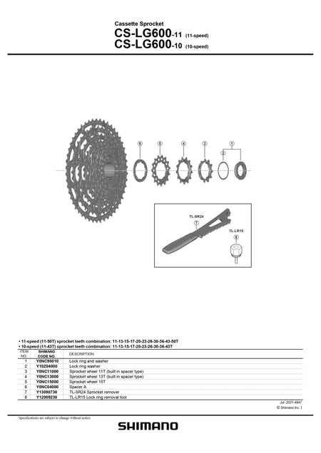 SHIMANO CS-LG600 Cassette Sprocket Spacer A - Y0NC04000-Pit Crew Cycles