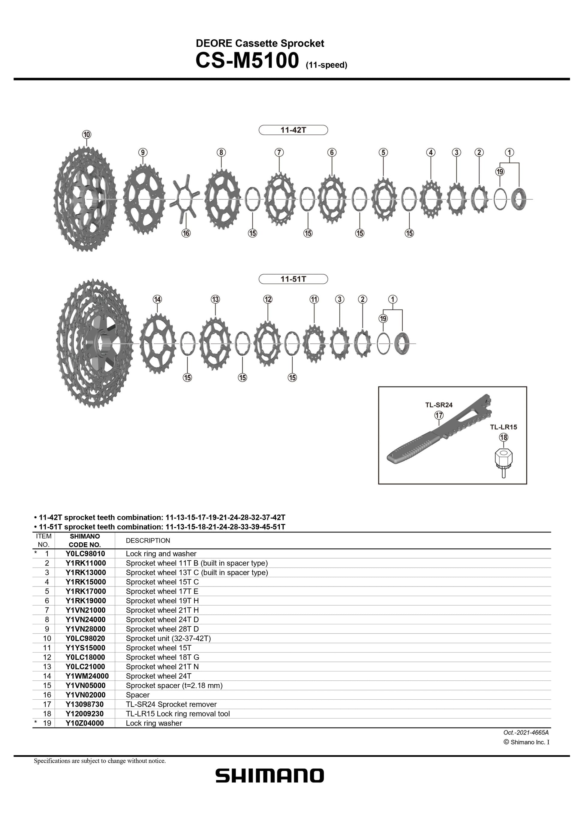 SHIMANO CS-M5100 Deore Cassette Sprocket Lock ring and washer - (11-Speed) - Y0LC98010-Pit Crew Cycles