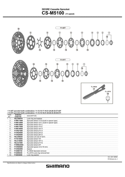 SHIMANO CS-M5100 Deore Cassette Sprocket Lock ring and washer - (11-Speed) - Y0LC98010-Pit Crew Cycles
