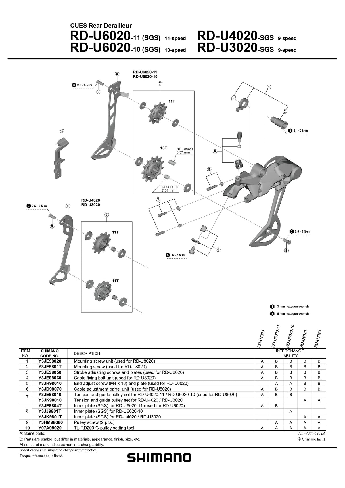 SHIMANO CUES RD-U4020 Rear Derailleur Inner plate SGS - Y3JK9801T-Pit Crew Cycles