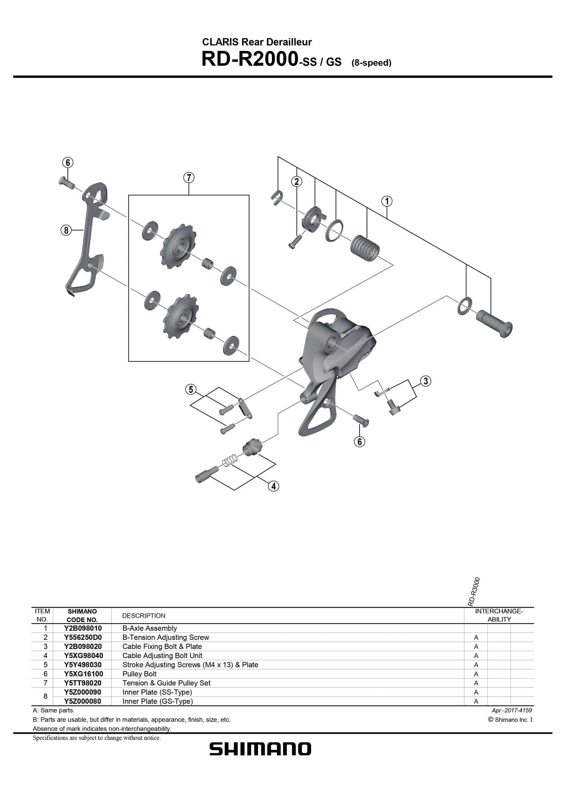 SHIMANO Claris RD-R2000 SS / GS Black Rear Derailleur 8-Speed – Pit ...